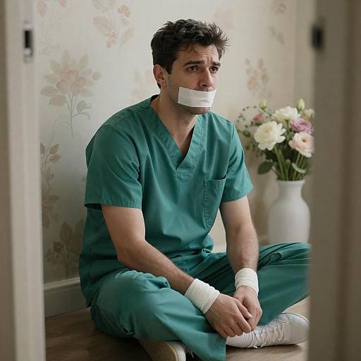 Distressed Man in Medical Scrubs Photography