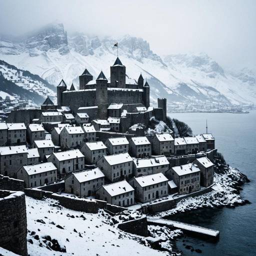 Snow-Covered Medieval Castle and Port City