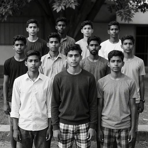 Group of Young Men in Black and White