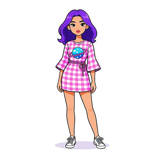 Woman in Pink Gingham Mini Dress