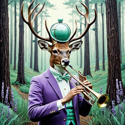 Surreal Flutist Deer in Enchanted Forest Surreal Flutist Deer in Enchanted Forest