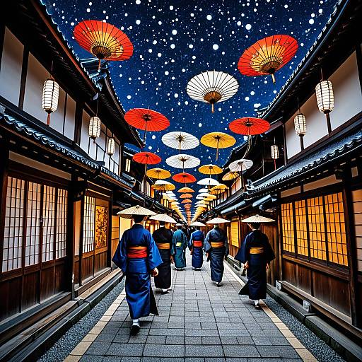 Kyoto Street Festival with Kimono and Parasols