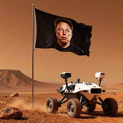 Elon Musk Flag on Mars with Rover