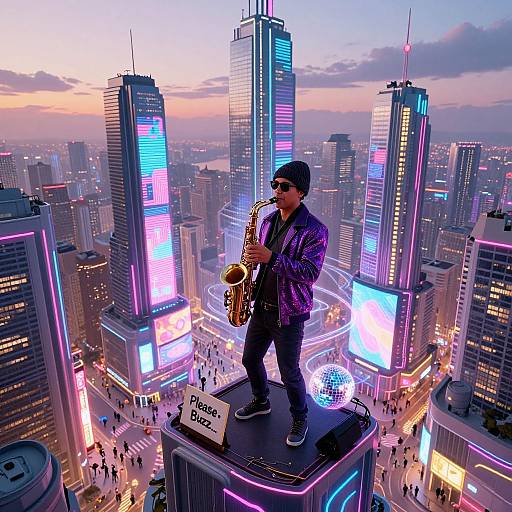 Futuristic Neon City Saxophonist