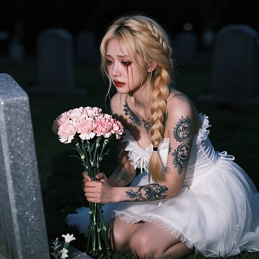 Realistic Japanese Girl Mourning Scene