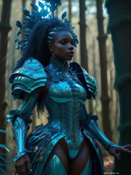 Hyperrealistic Black Woman in Exoskeleton Armor