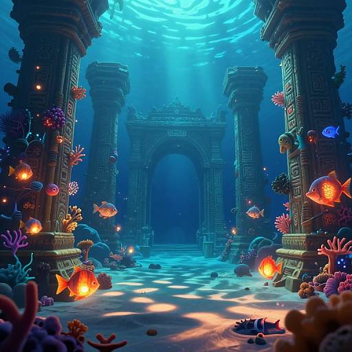 Surreal Luminous Underwater Ruins