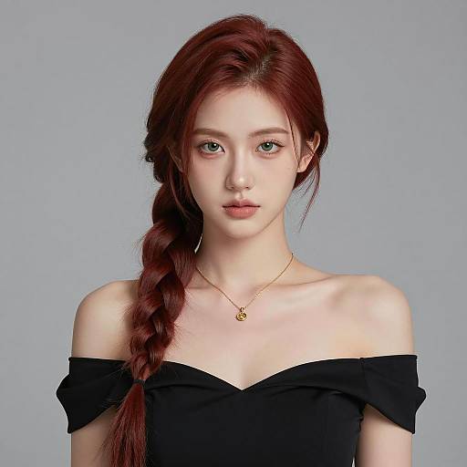 Young Woman with Red Knotless Braid