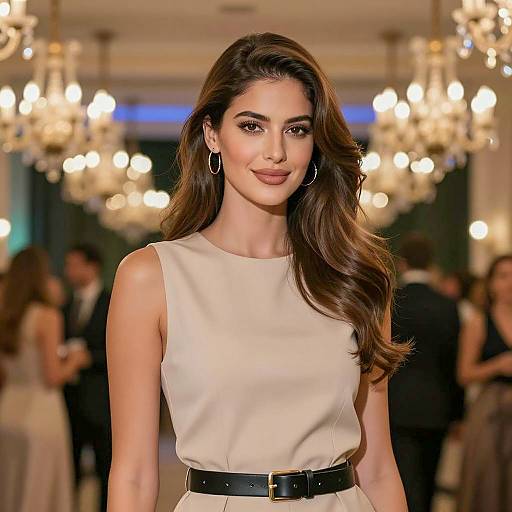 Elegant Woman in Beige at Night Event
