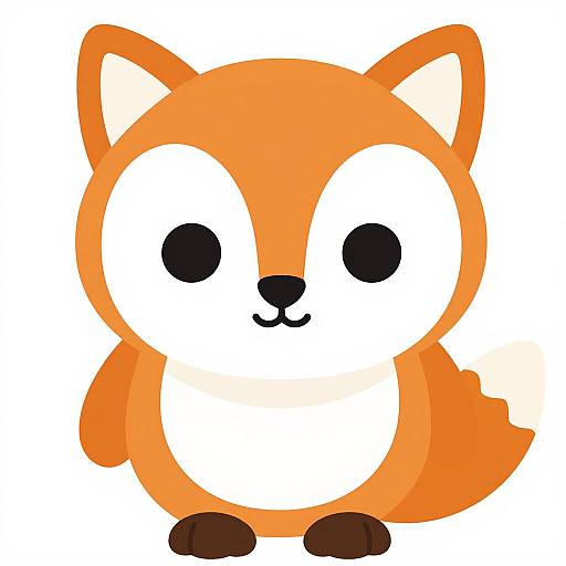 Cute digital drawing of a chibi-style orange fox with large white eyes, black nose, and smile, white belly, and brown paws.