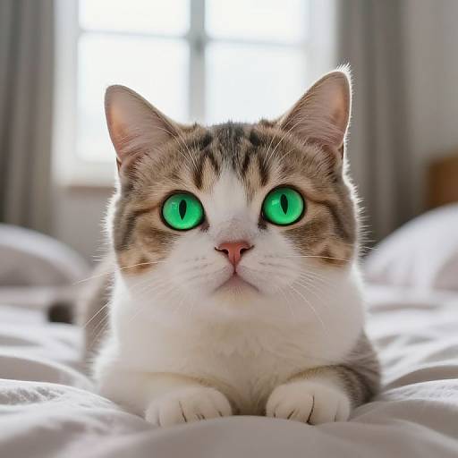 Glowing Cartoon Cat in Bedroom