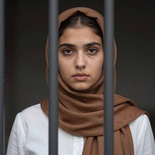 Serious Young Woman Behind Bars