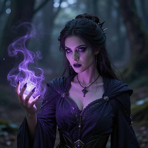 Fantasy Portrait of Female Necromancer with Purple Magic