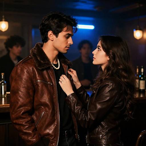 Intimate Bar Scene with Fashionable Characters