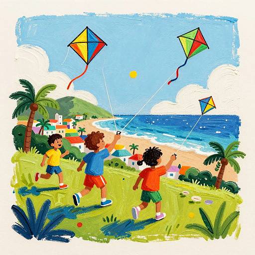 Iridescent Caribbean Kids Flying Kites