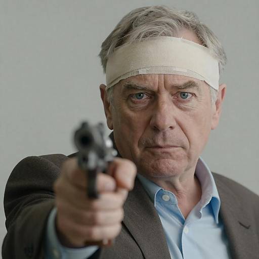 Intense Close-Up of Elderly Man with Gun
