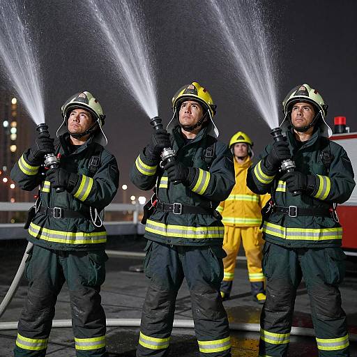 Brave Firefighters in Action on Rooftop