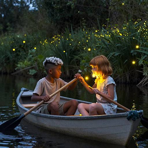 Doré-Style River Row with Fireflies