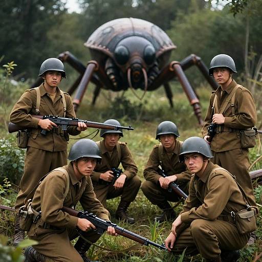 WWII Soldiers Confronting Monstrous Creature