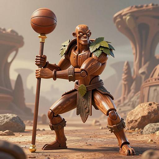 Wooden Basketball Warrior on Alien Planet