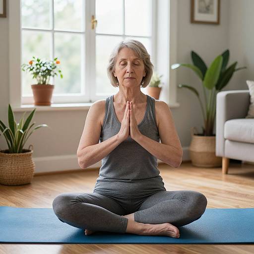 Senior Woman Yoga in Serene Home