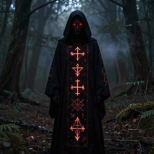 Satanic Robe Figure in Dark Forest