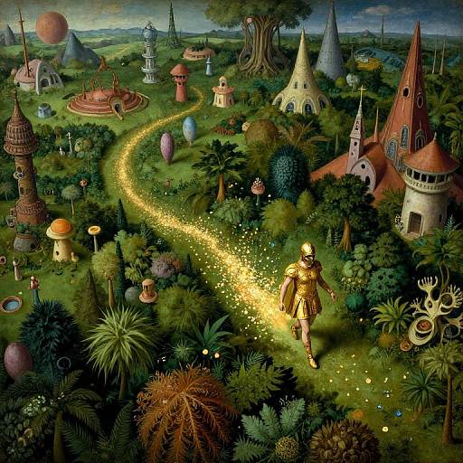 Surreal Aerial Dreamscape with Golden Wanderer