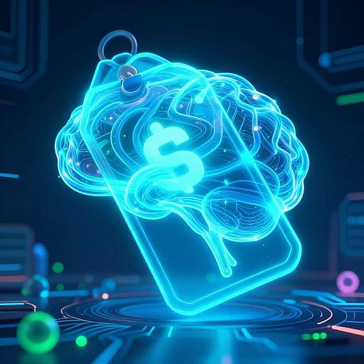 Neon blue CGI hologram of a bear floating above a glowing, futuristic control panel with circular lights and wires.