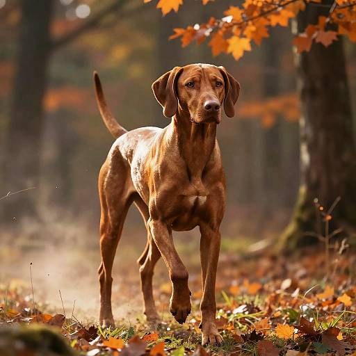 Photorealistic Vizsla in Autumn Forest