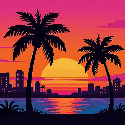 1980s Miami Retro Palm Silhouette