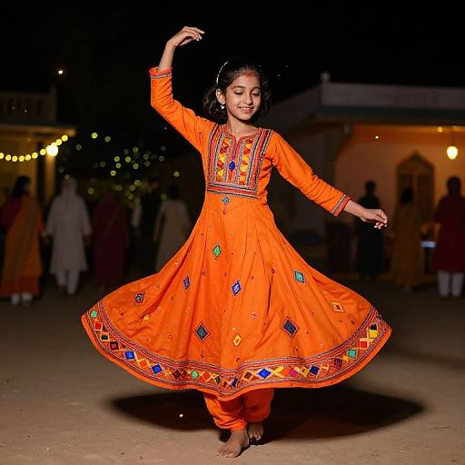 Joyful Girl Dancing in Festive Village
