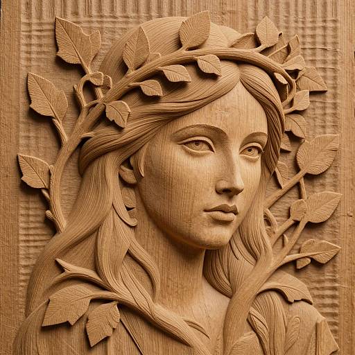 Intricate Oak Wood Female Portrait