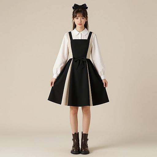 Stylish Woman in Black and Beige Outfit