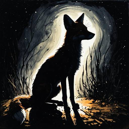 Silhouetted Fox with Rim Light in Dark Forest