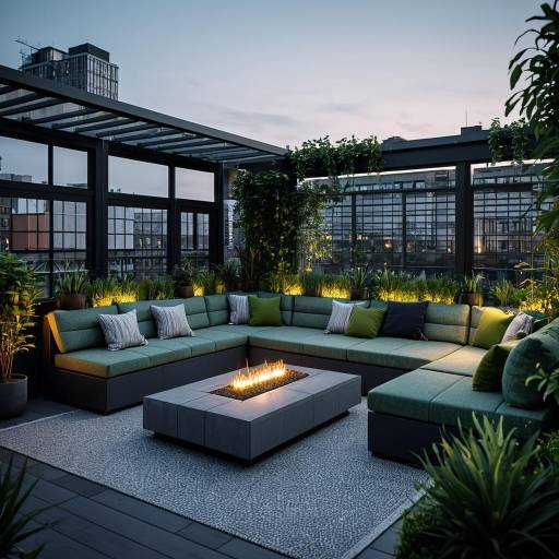 Urban Rooftop Garden Lounge at Twilight