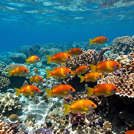 Vibrant Orange Fish Over Coral Reef