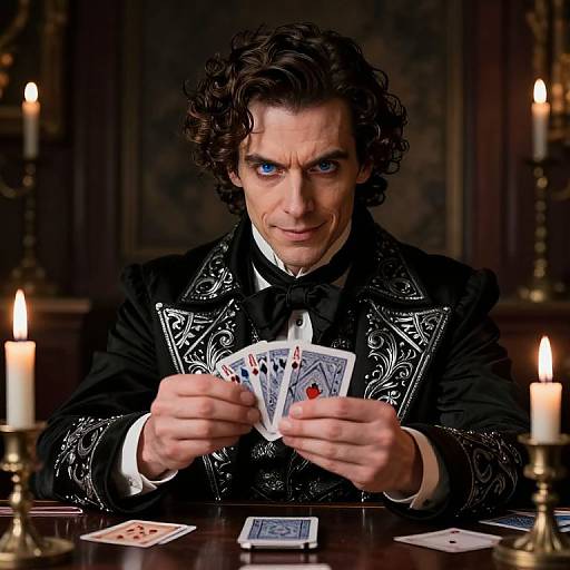 Hyperrealistic Illusionist In Candlelit Study