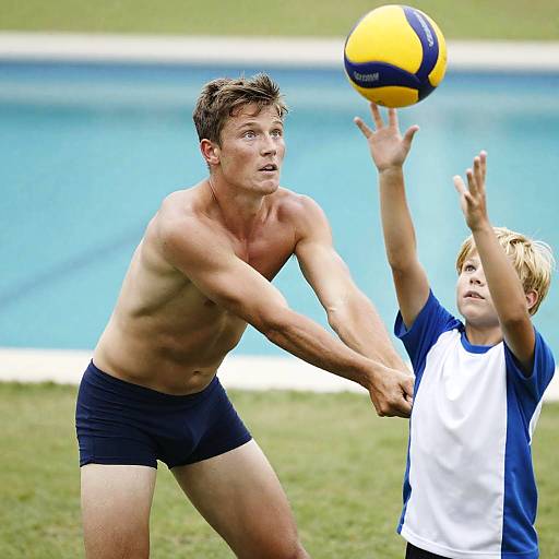 Dynamic Volleyball Action by the Pool