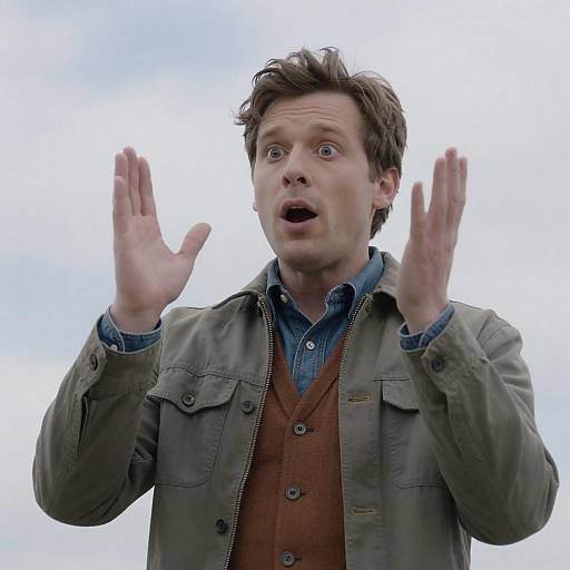 Surprised Man Against Cloudy Sky