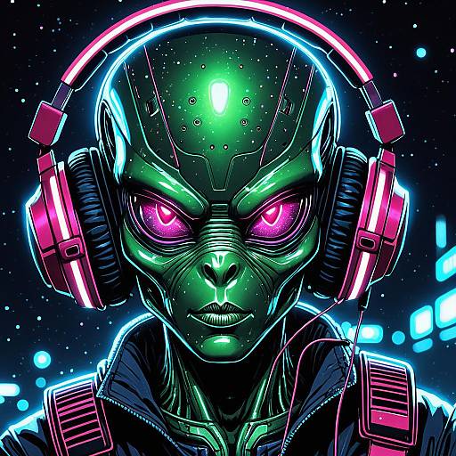 Neon Alien with Headset