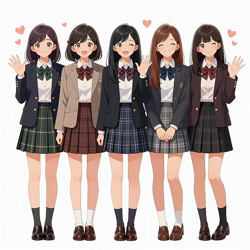 Cheerful Anime Girls in Colorful Uniforms