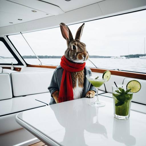 Rabbit Relaxing with Drinks on Yacht