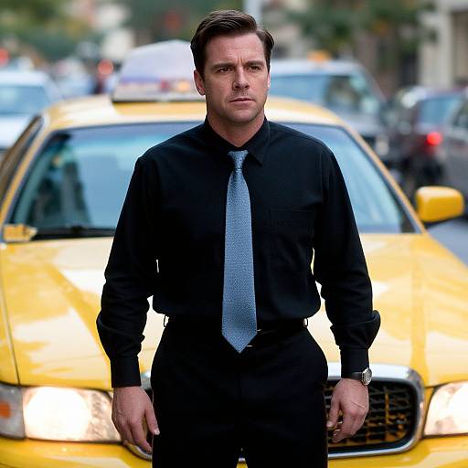 Taxi Driver in Black Shirt and Tie