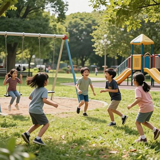 Kids Playing Tag in Sunny Park