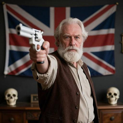 Intense Old Man with Revolver Portrait