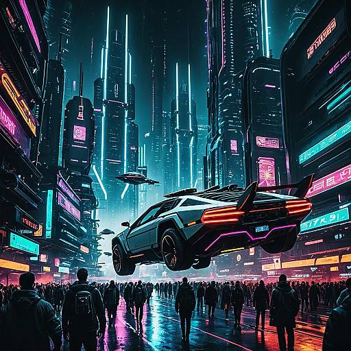 Cyberpunk Flying Car in Neon Megacity