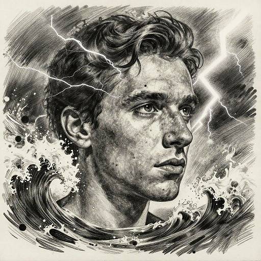 Surreal Man and Storm Waves Drawing