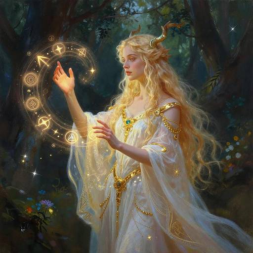 Blonde Witch in Mystical Forest