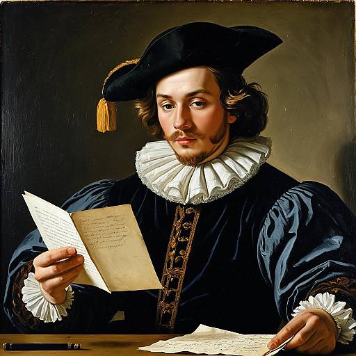 Young Nobleman Reading Letter in Dutch Golden Age Style