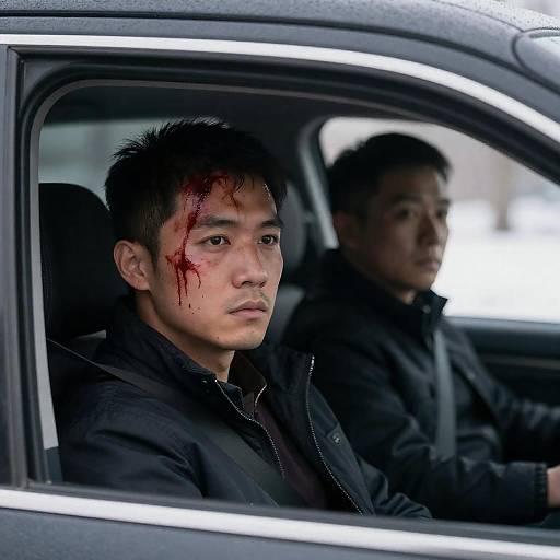 Two men in car with injured man